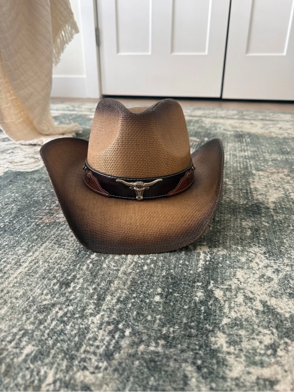 Brown Western Cowboy Hat Longhorn Bull Skull Unisex